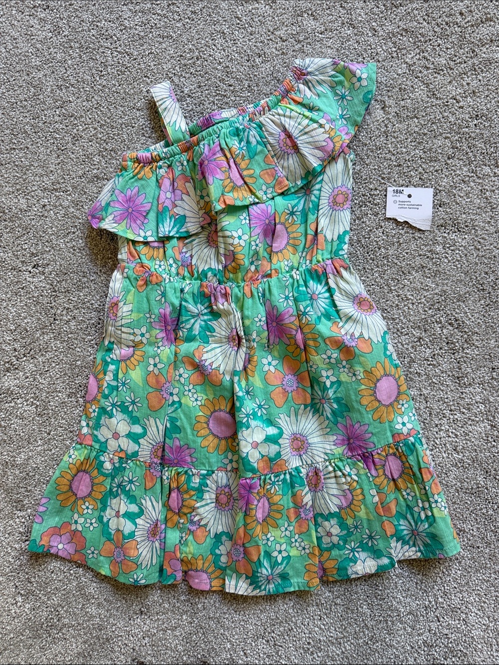 18 month Girls Floral Ruffle One-Shoulder Dress - Green Floral